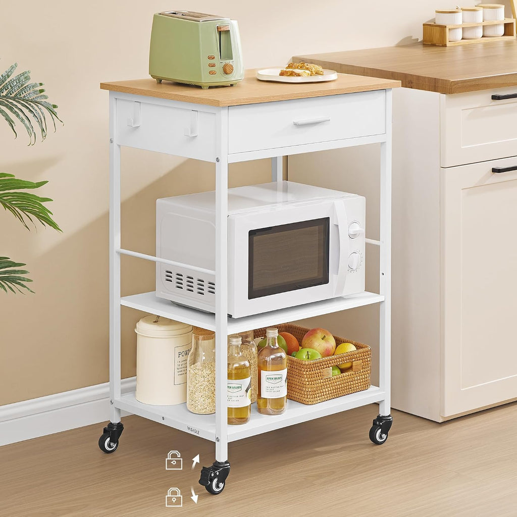 Oak White Rolling Storage Kitchen Island Cart