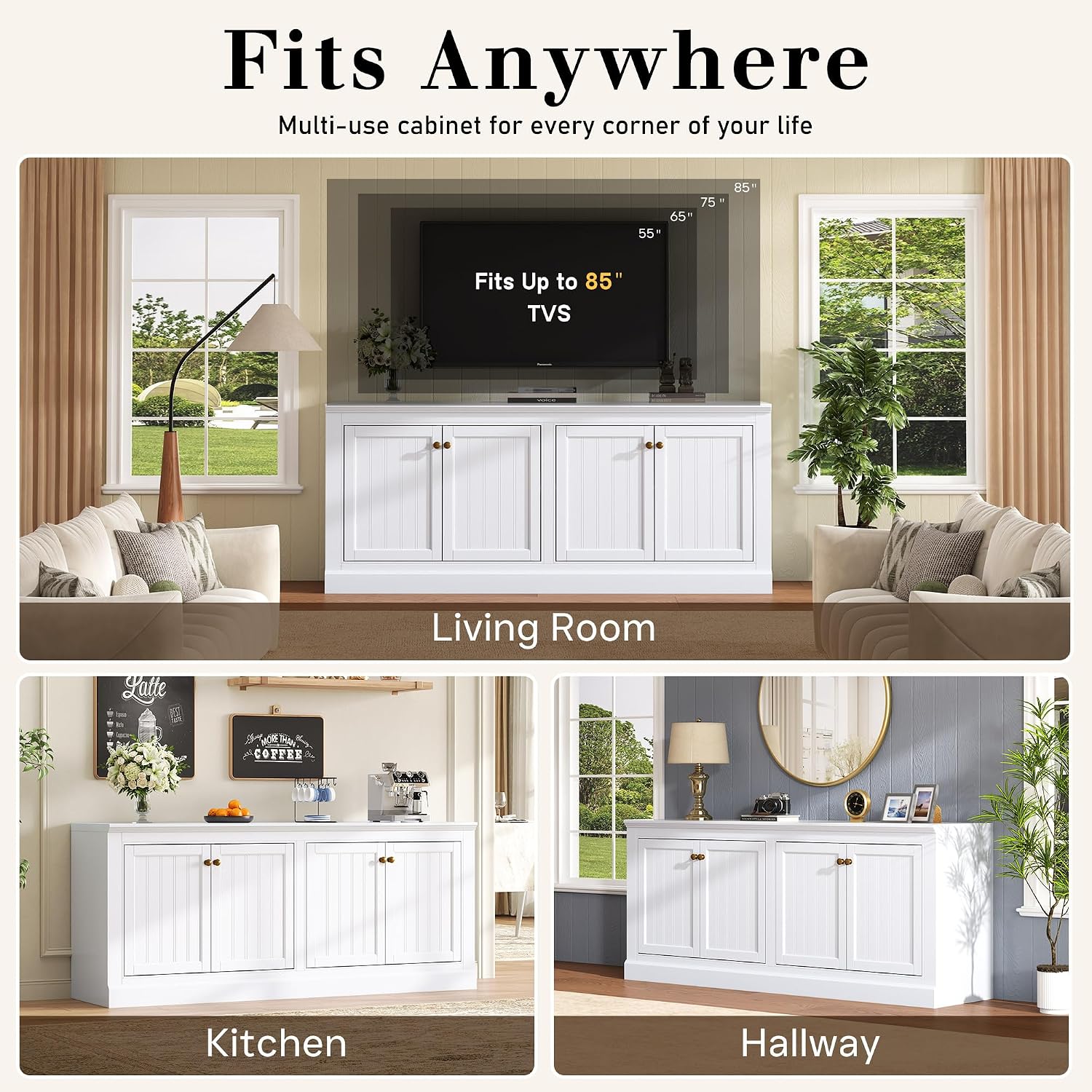 White 72in Barn Door Farmhouse Storage Sideboard