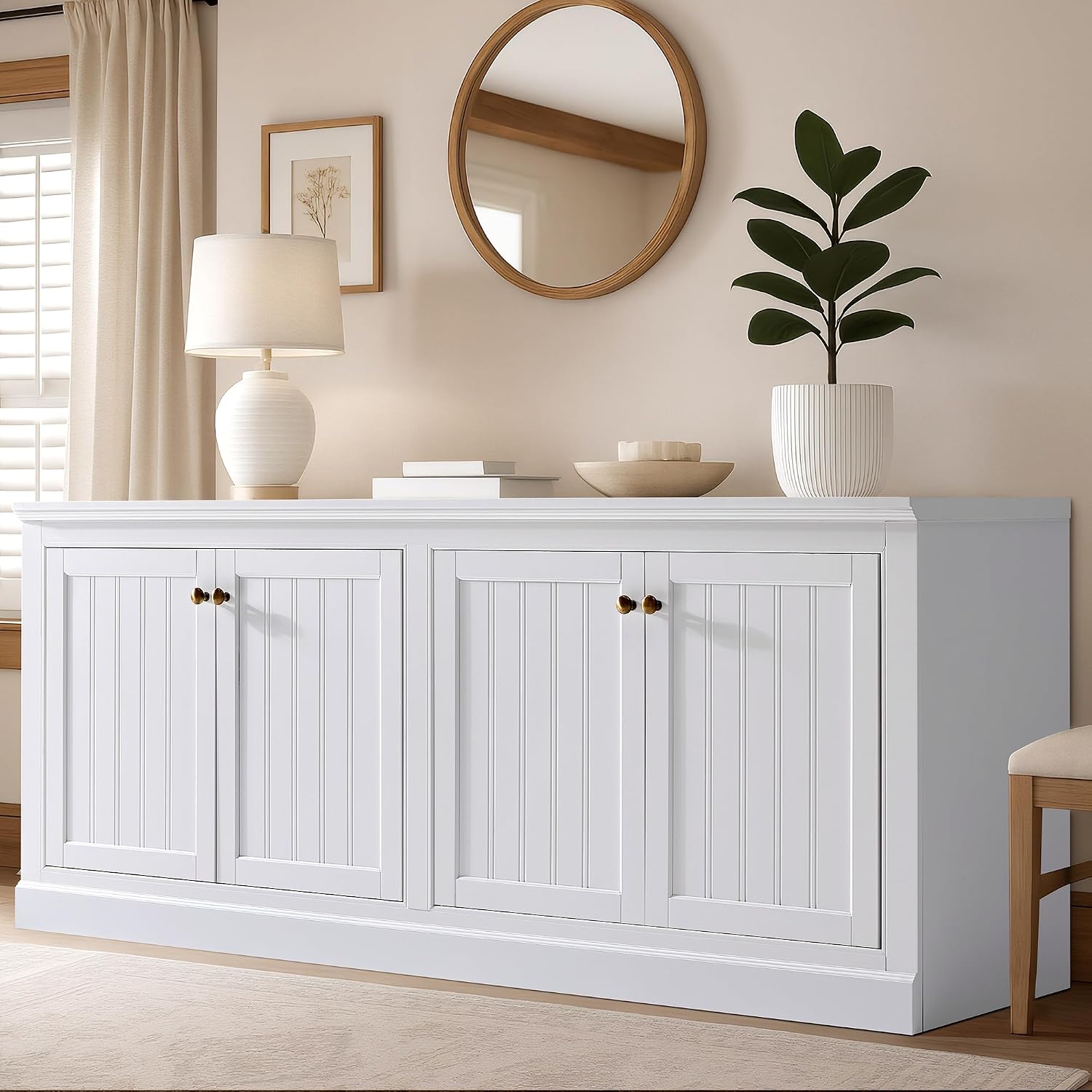 White 72in Barn Door Farmhouse Storage Sideboard