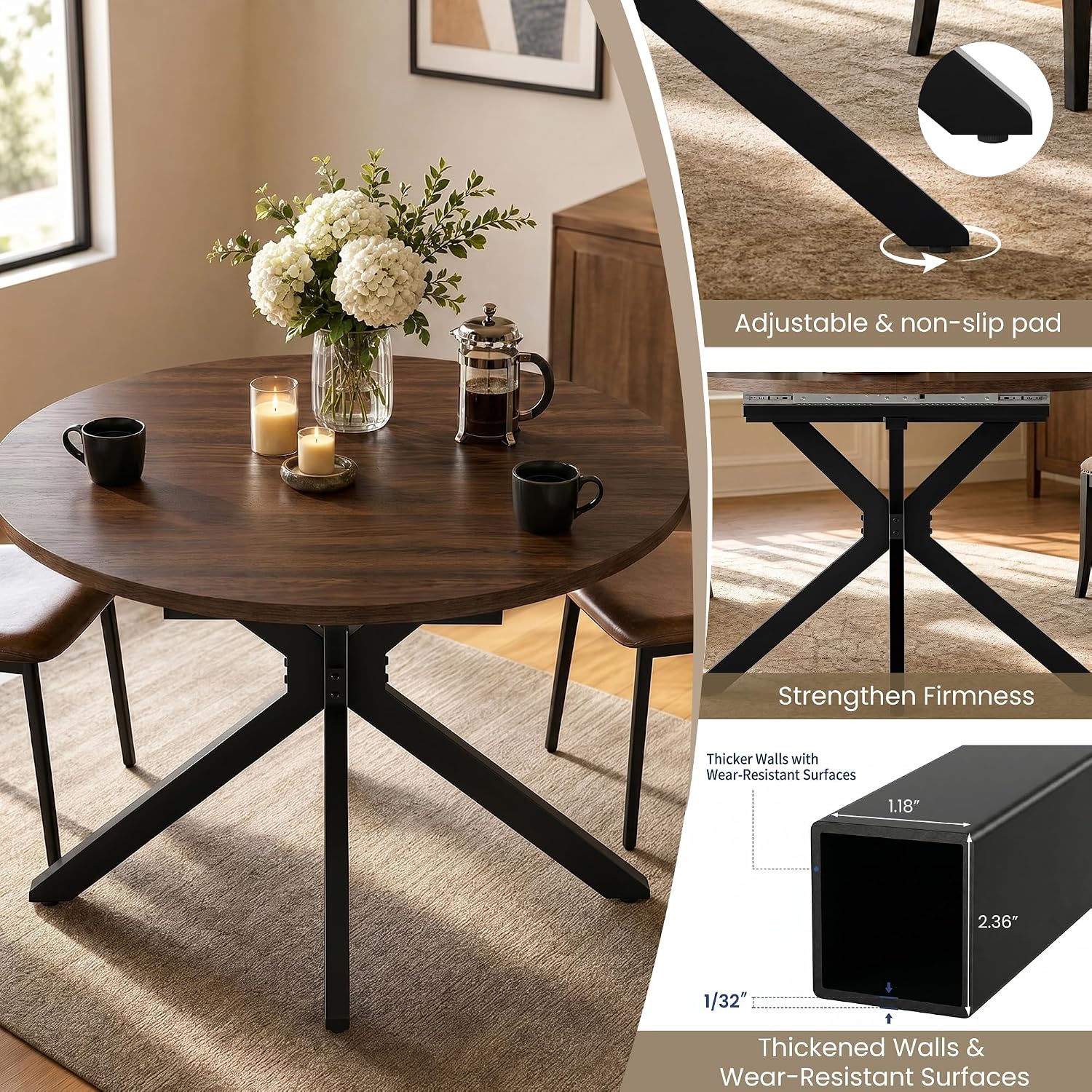 Metal Frame Extendable Farmhouse Table