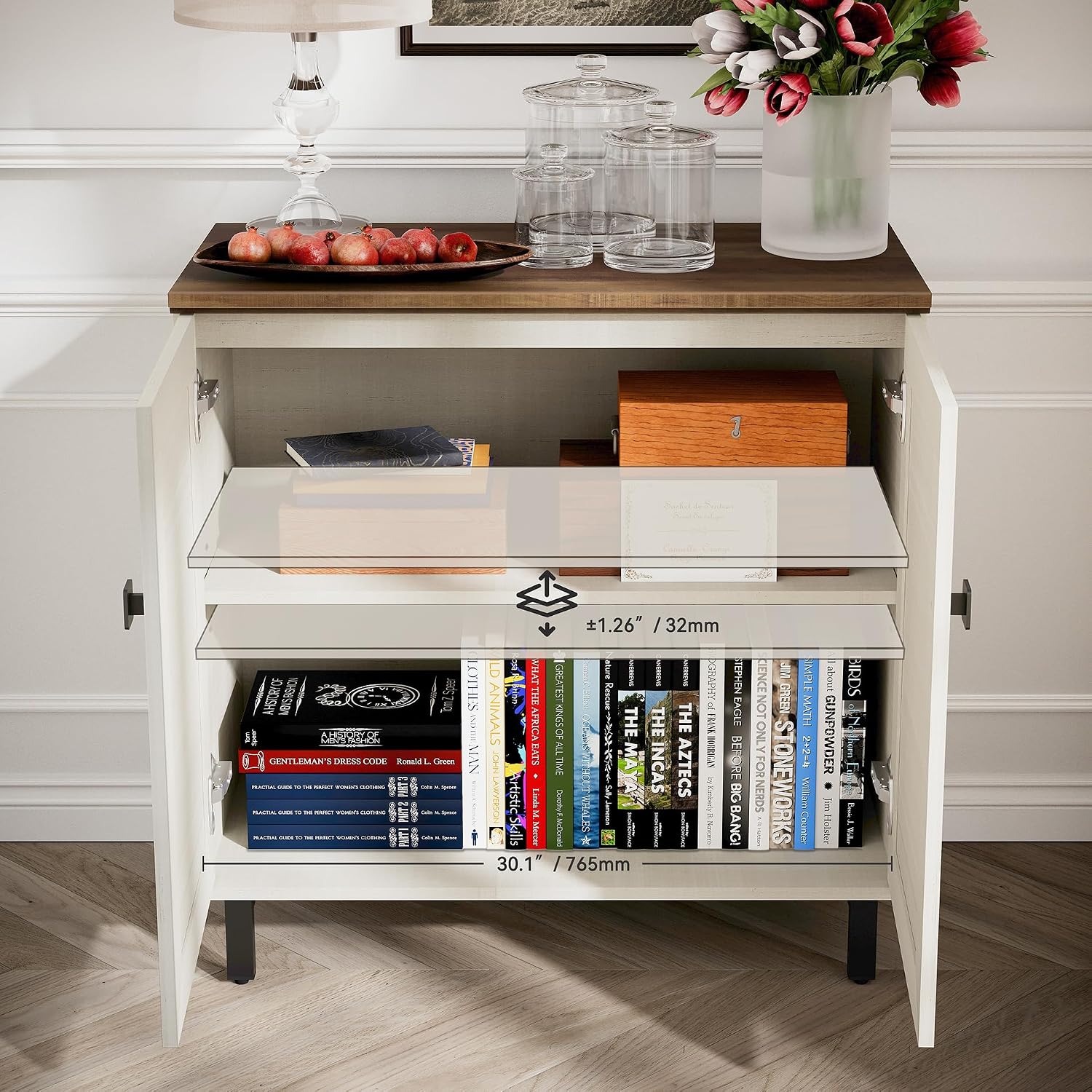 White Farmhouse Storage Sideboard Cabinet