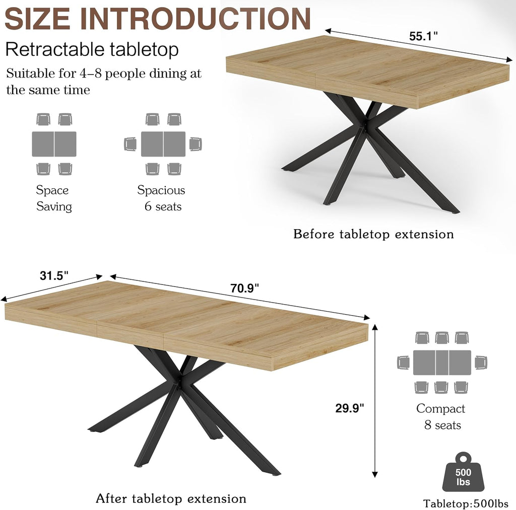 Oak Expandable Rectangular Dining Table