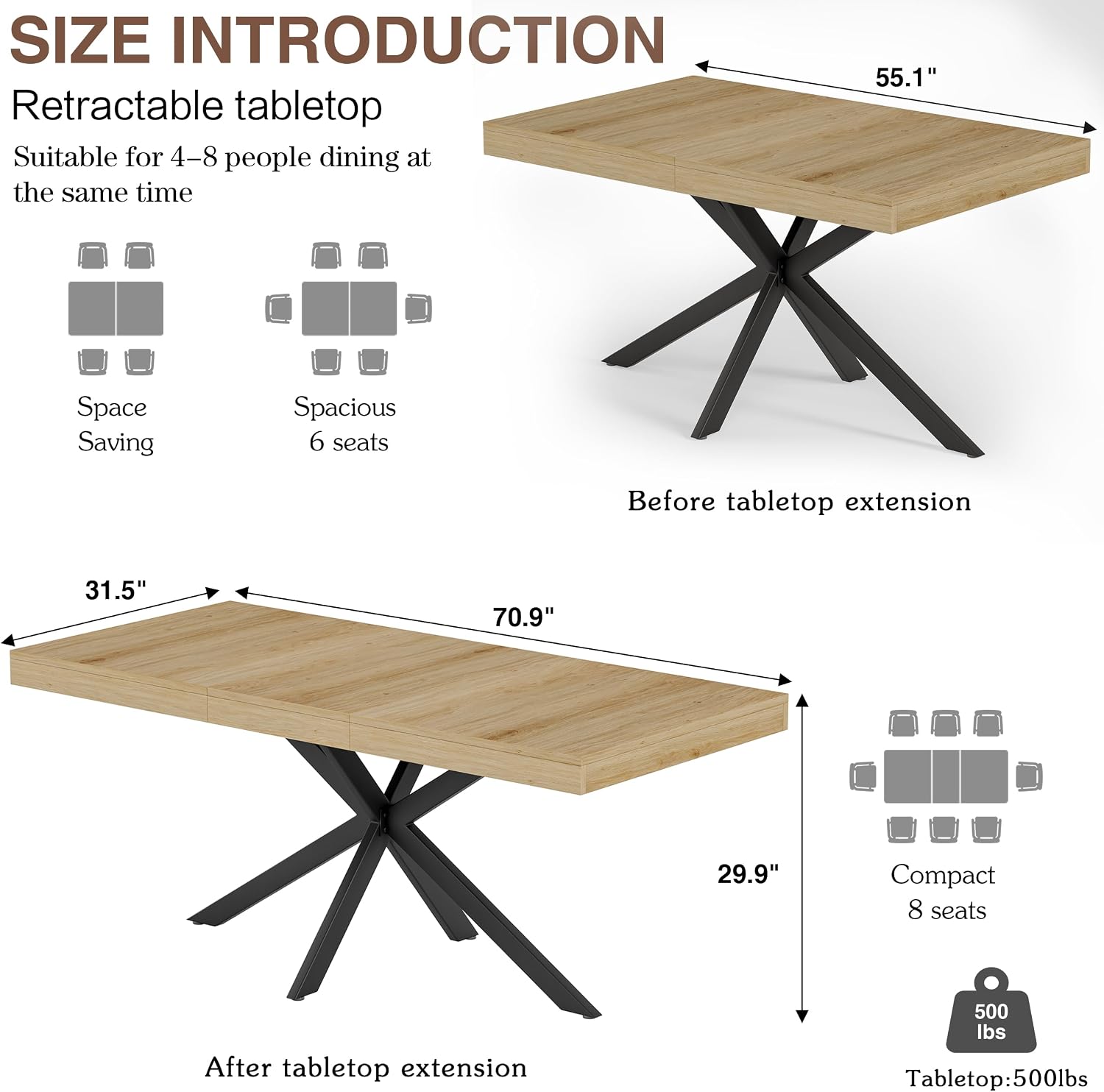 Oak Expandable Rectangular Dining Table