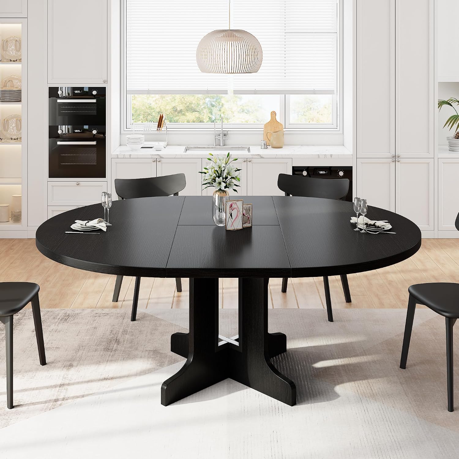 Black Pedestal Extendable Dining Table