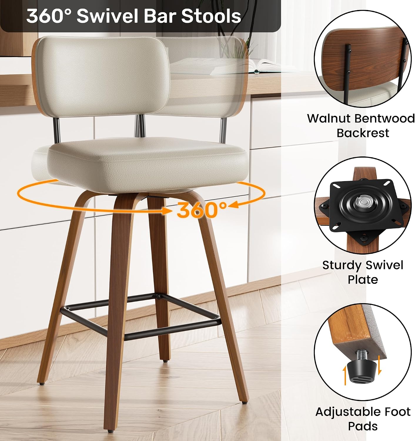 Beige Grey 26" Faux Leather Counter Bar Stools Set of 4