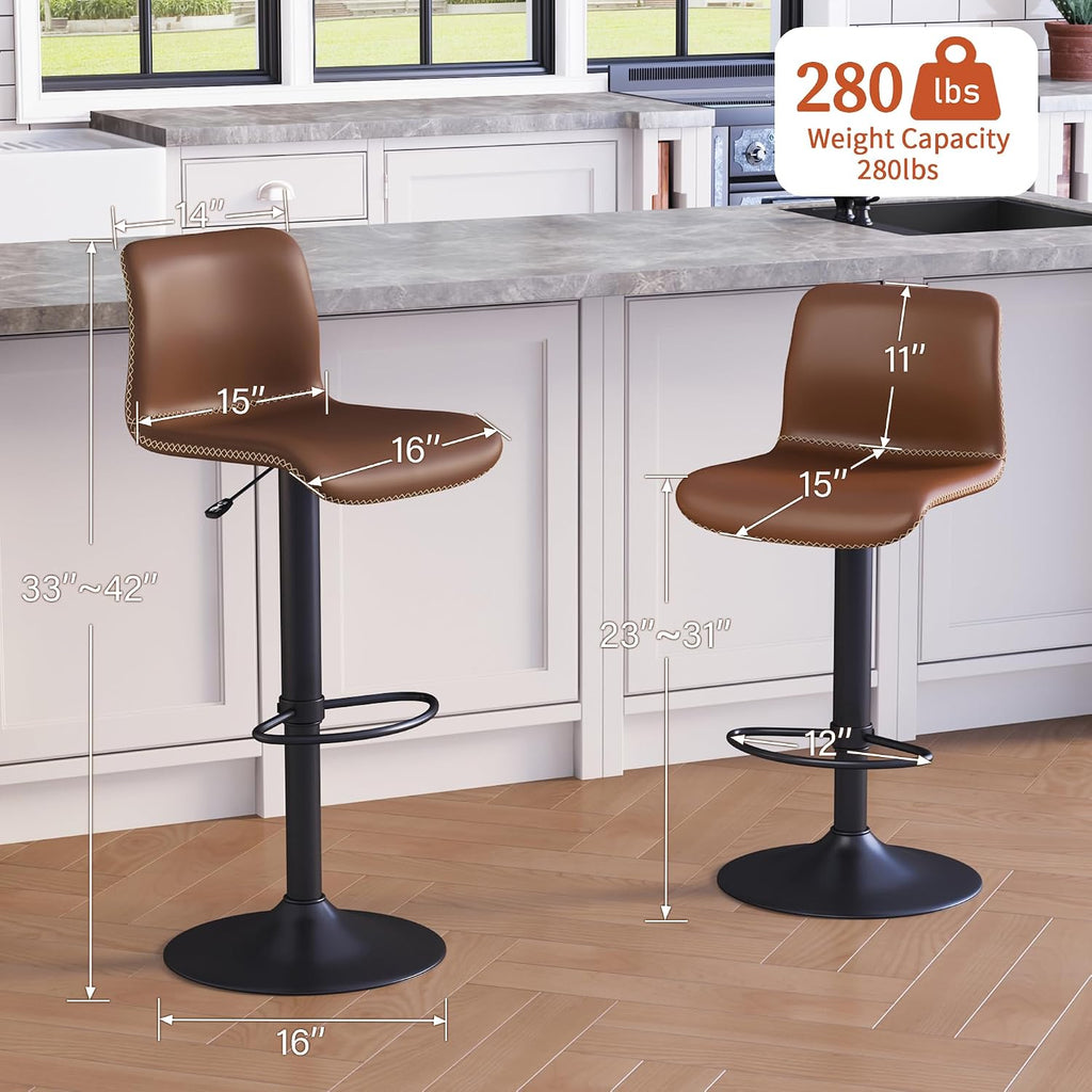 Brown Adjustable Swivel Counter Bar Stools Set of 4