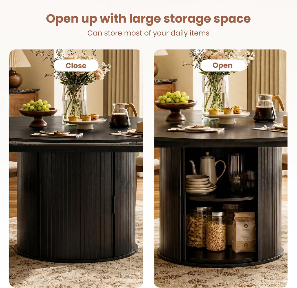 Black Fluted Extendable Round Dining Table