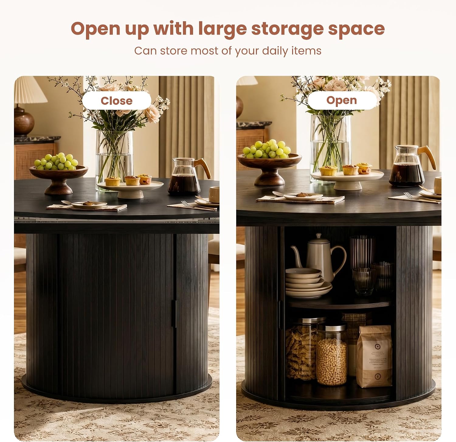 Black Fluted Extendable Round Dining Table