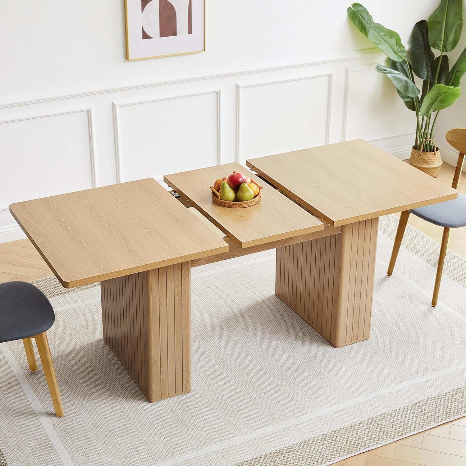 Natural Carved Extendable Dining Table