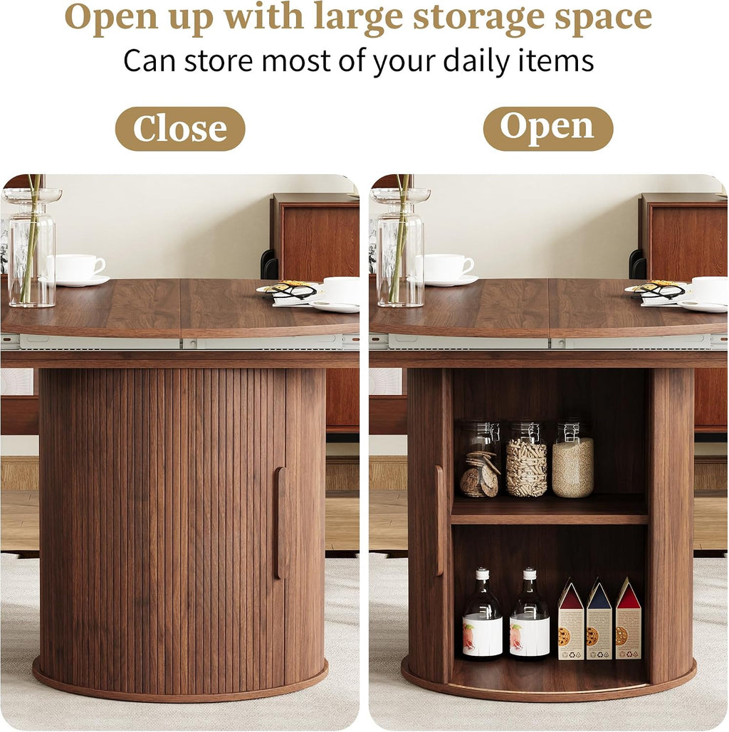Walnut Storage Extendable Dining Table
