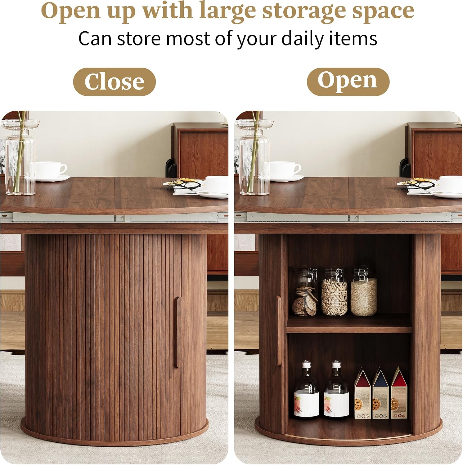 Walnut Storage Extendable Dining Table