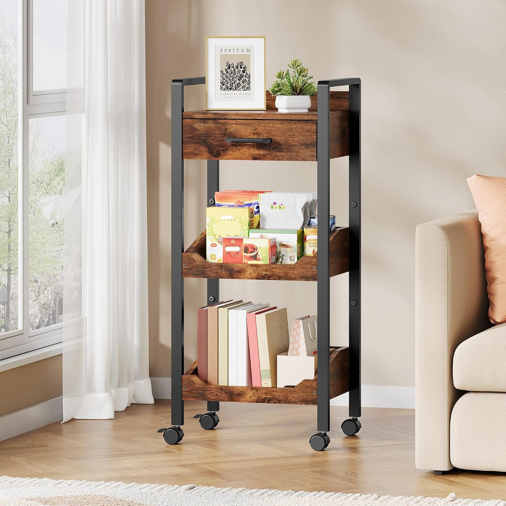 Rustic Brown 3-Tier Rolling Storage Cart