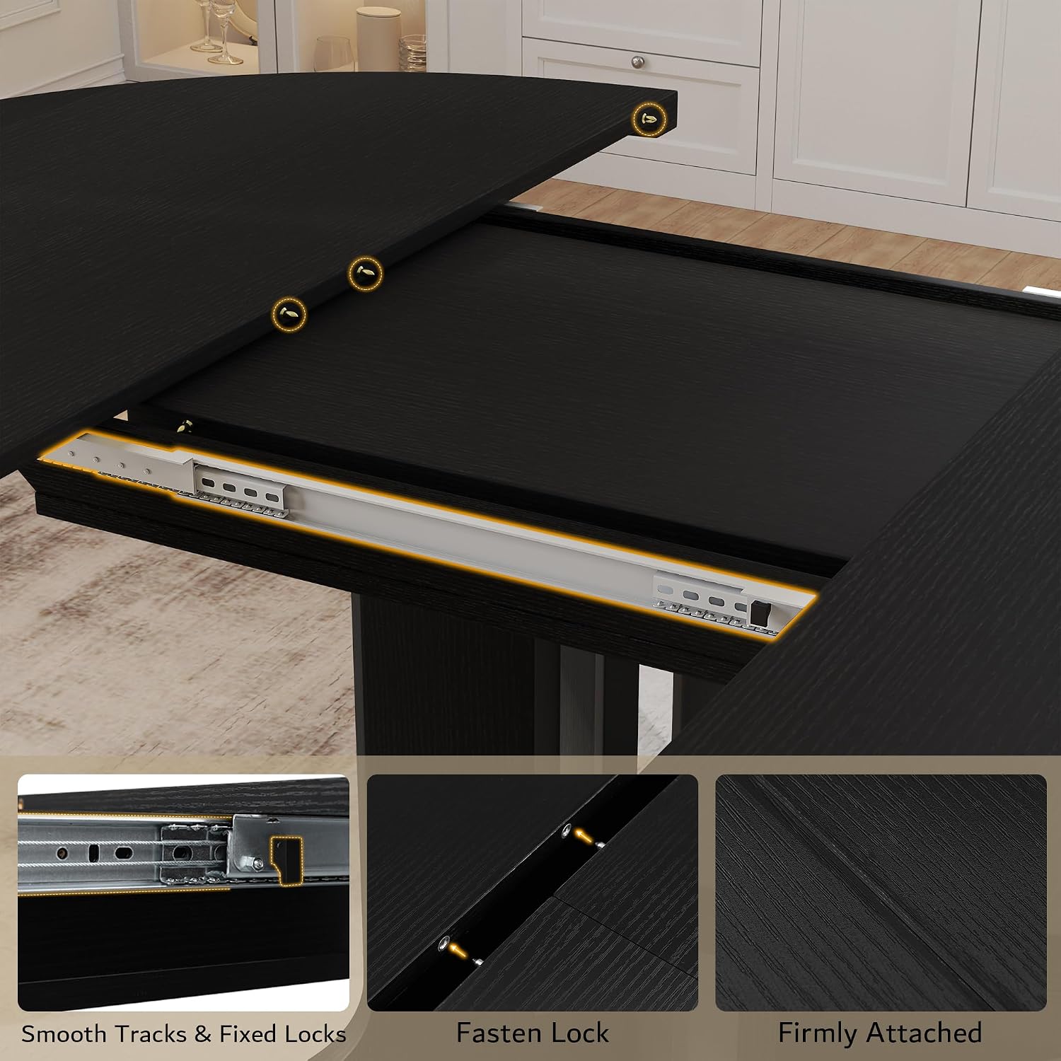 Black Pedestal Extendable Dining Table