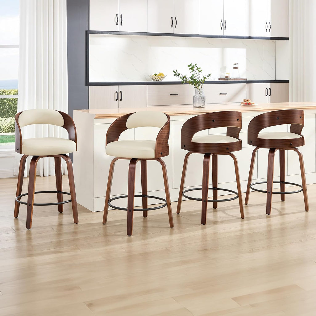 Beige 26" Bentwood Swivel Counter Bar Stools Set of 4