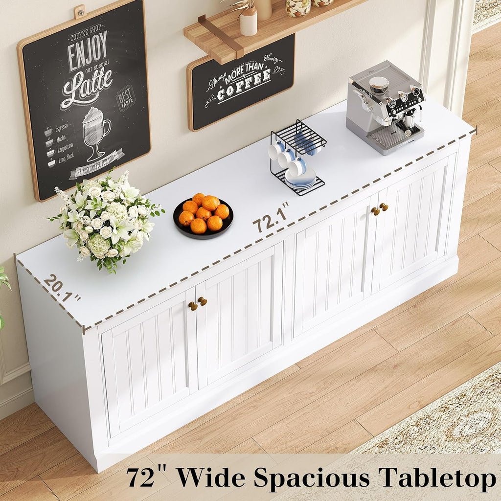 White 72in Barn Door Farmhouse Storage Sideboard
