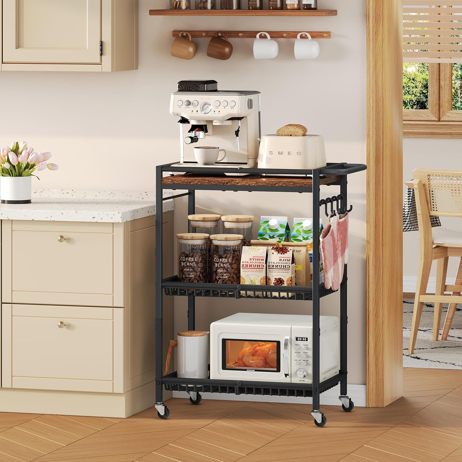 Vintage 3-Tier Rolling Kitchen Storage Cart