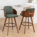 Green 26" Arm Walnut Counter Bar Stools Set of 2