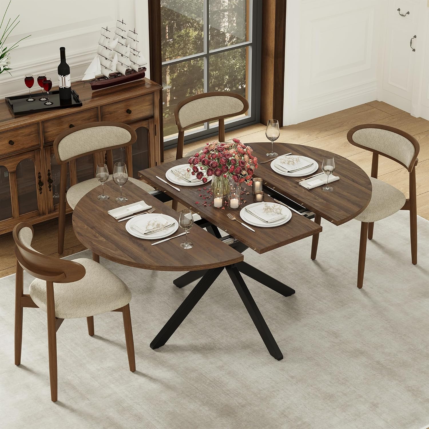 Metal Frame Extendable Farmhouse Table
