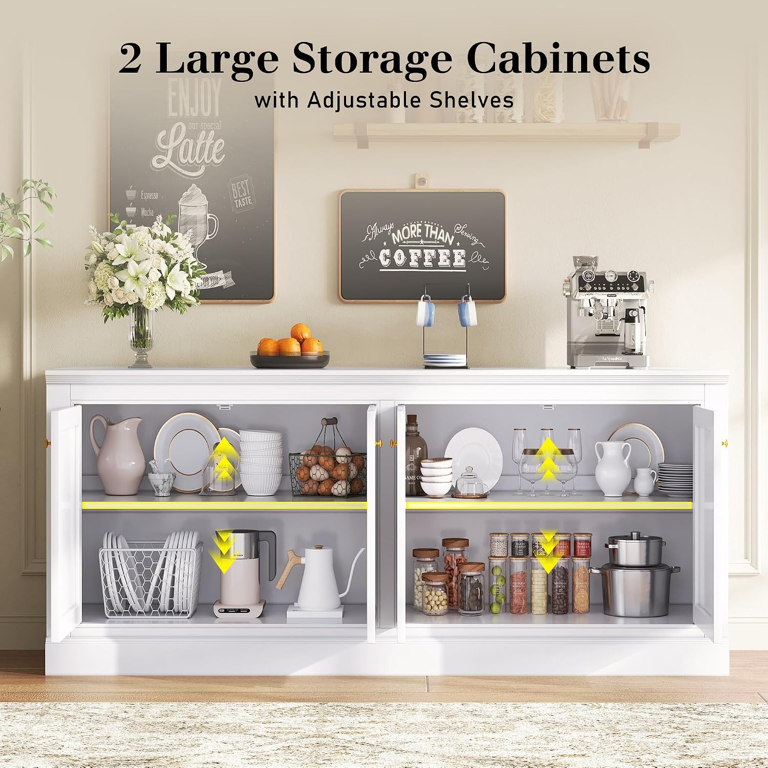 White 72in Barn Door Farmhouse Storage Sideboard