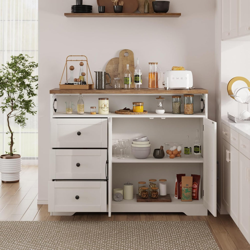 Antique White 47in Farmhouse Storage Sideboard