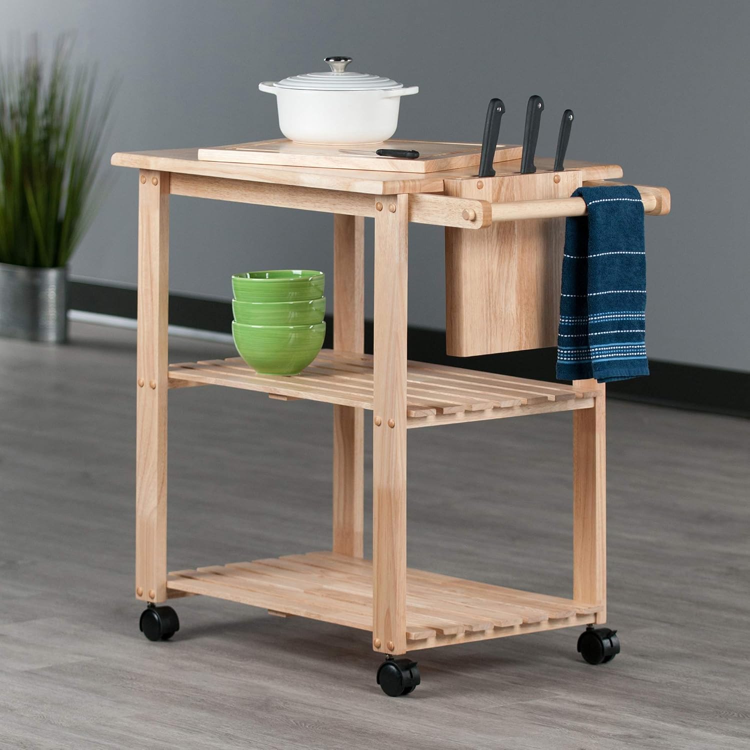 Natural Mario Rolling Kitchen Serving Cart