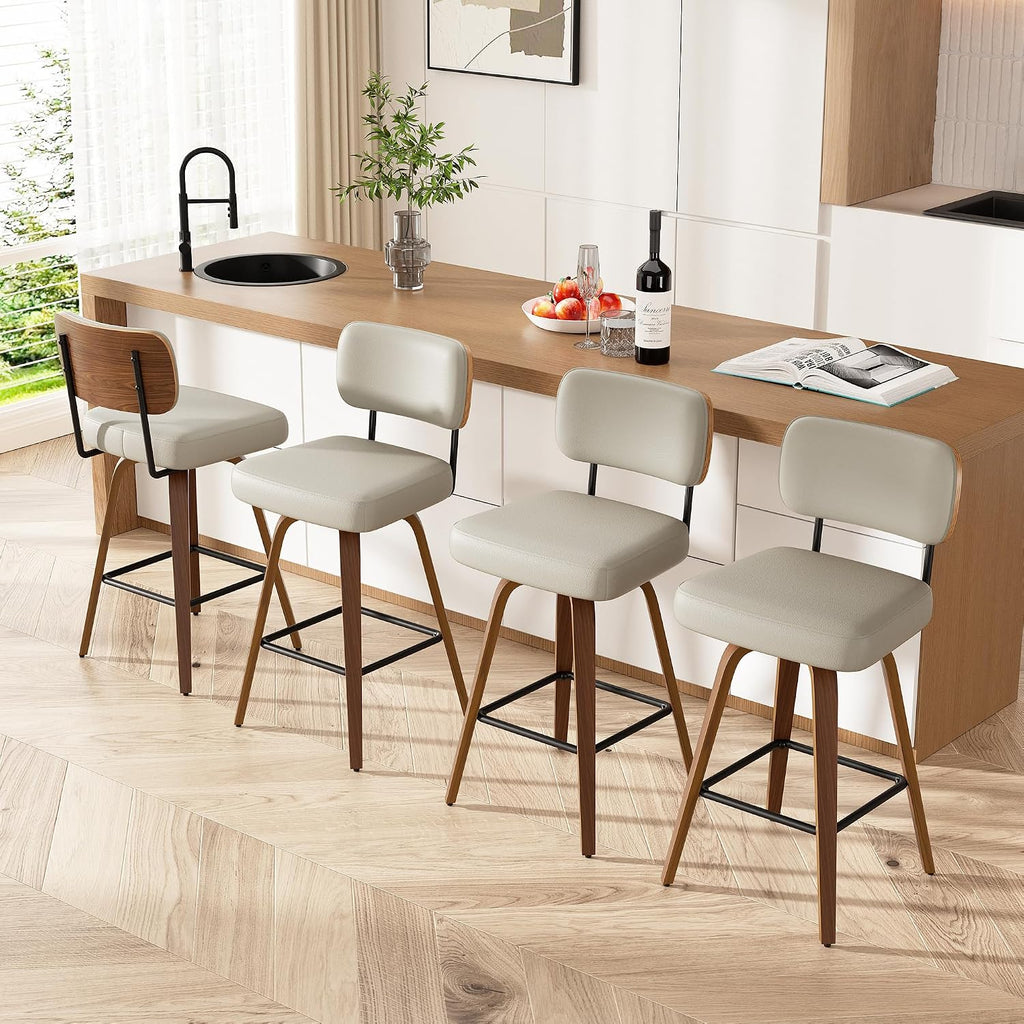 Beige Grey 26" Faux Leather Counter Bar Stools Set of 4