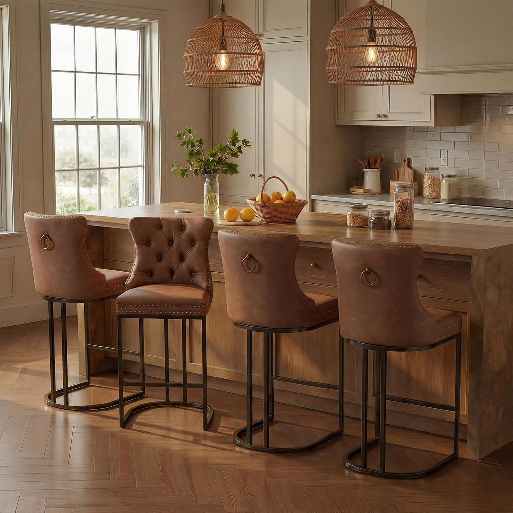 Brown 26" Faux Leather Counter Bar Stools Set of 4