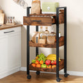 Rustic Brown 3-Tier Rolling Storage Cart