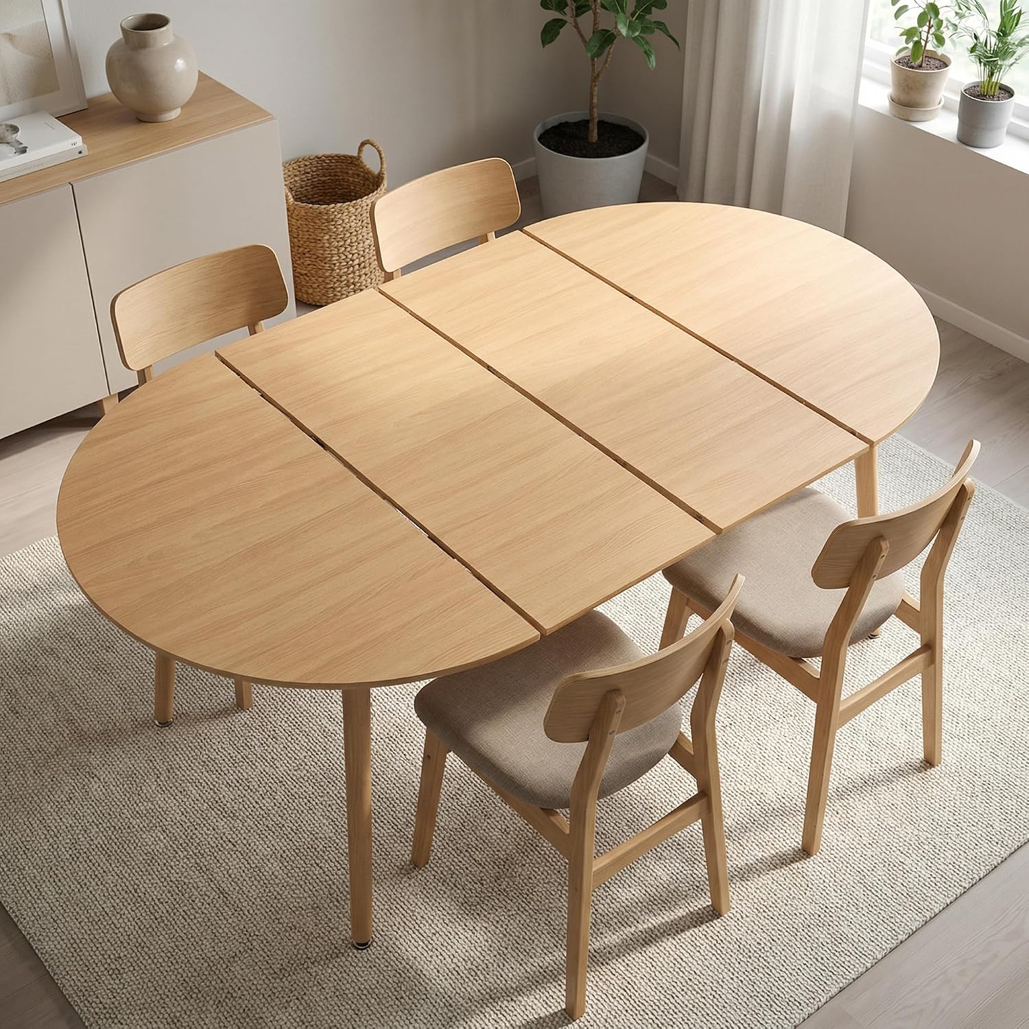 Wood Extendable Round Oval Dining Table