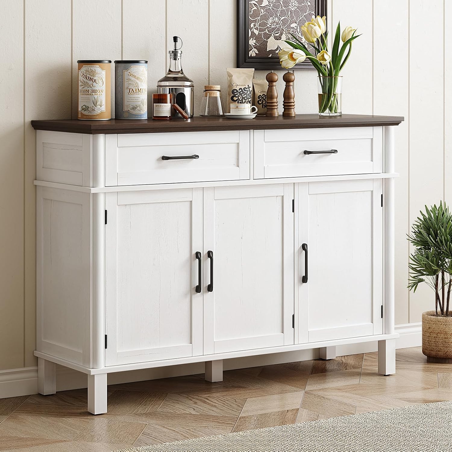 Off White Farmhouse 48in Storage Sideboard