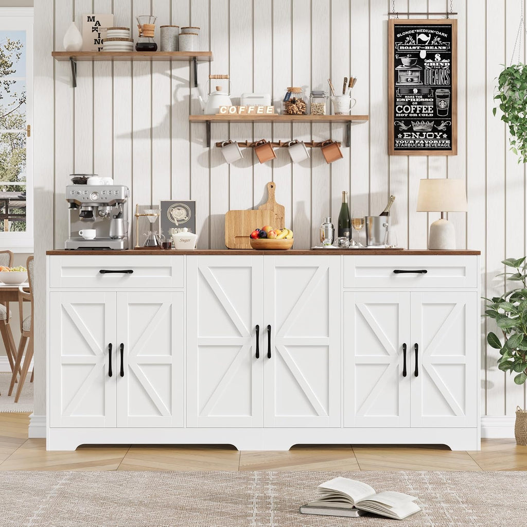 White 71in Barn Door Farmhouse Storage Sideboard