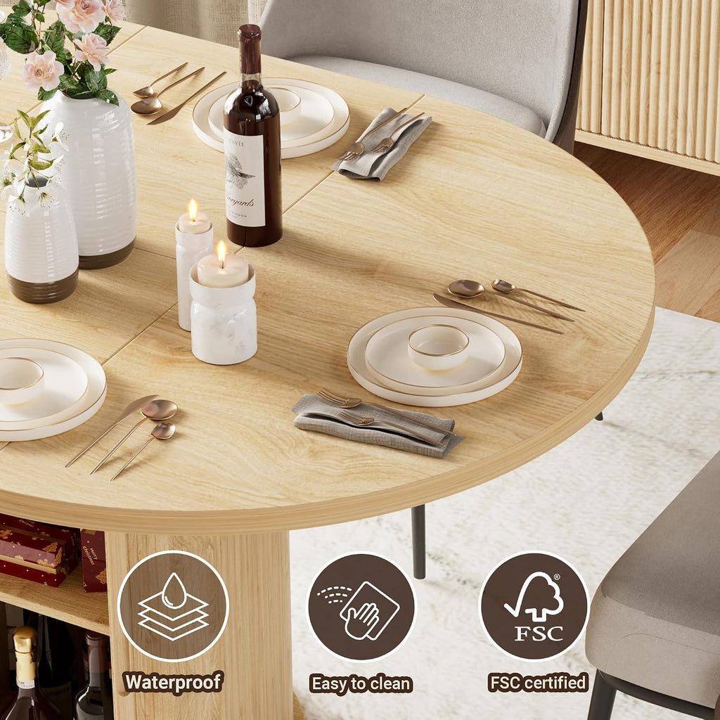 Natural Pedestal Extendable Dining Table