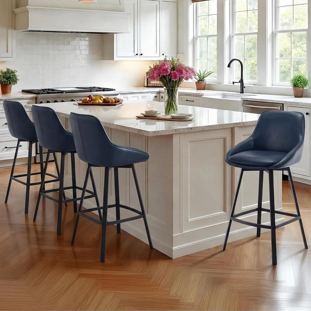 Blue 26" Low Back Swivel Counter Bar Stools Set of 4