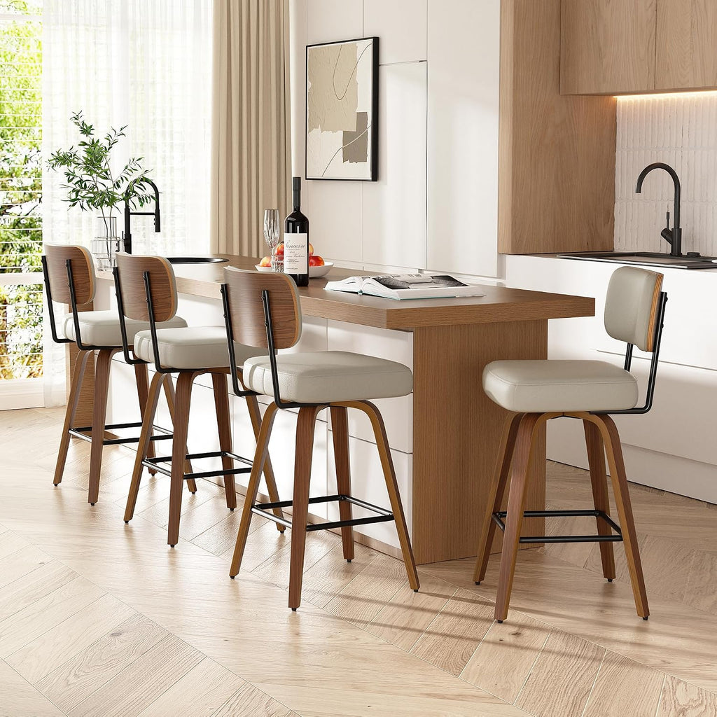 Beige Grey 26" Faux Leather Counter Bar Stools Set of 4