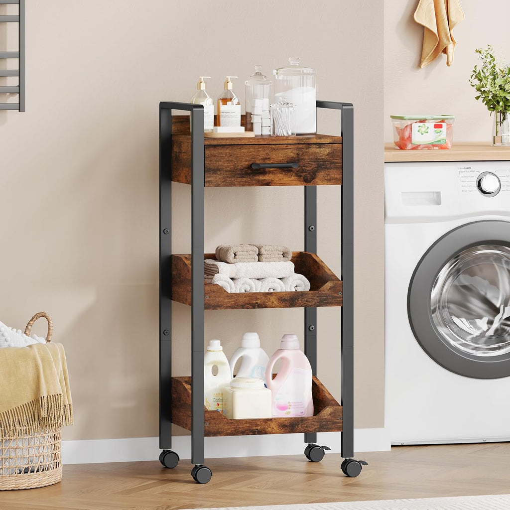 Rustic Brown 3-Tier Rolling Storage Cart
