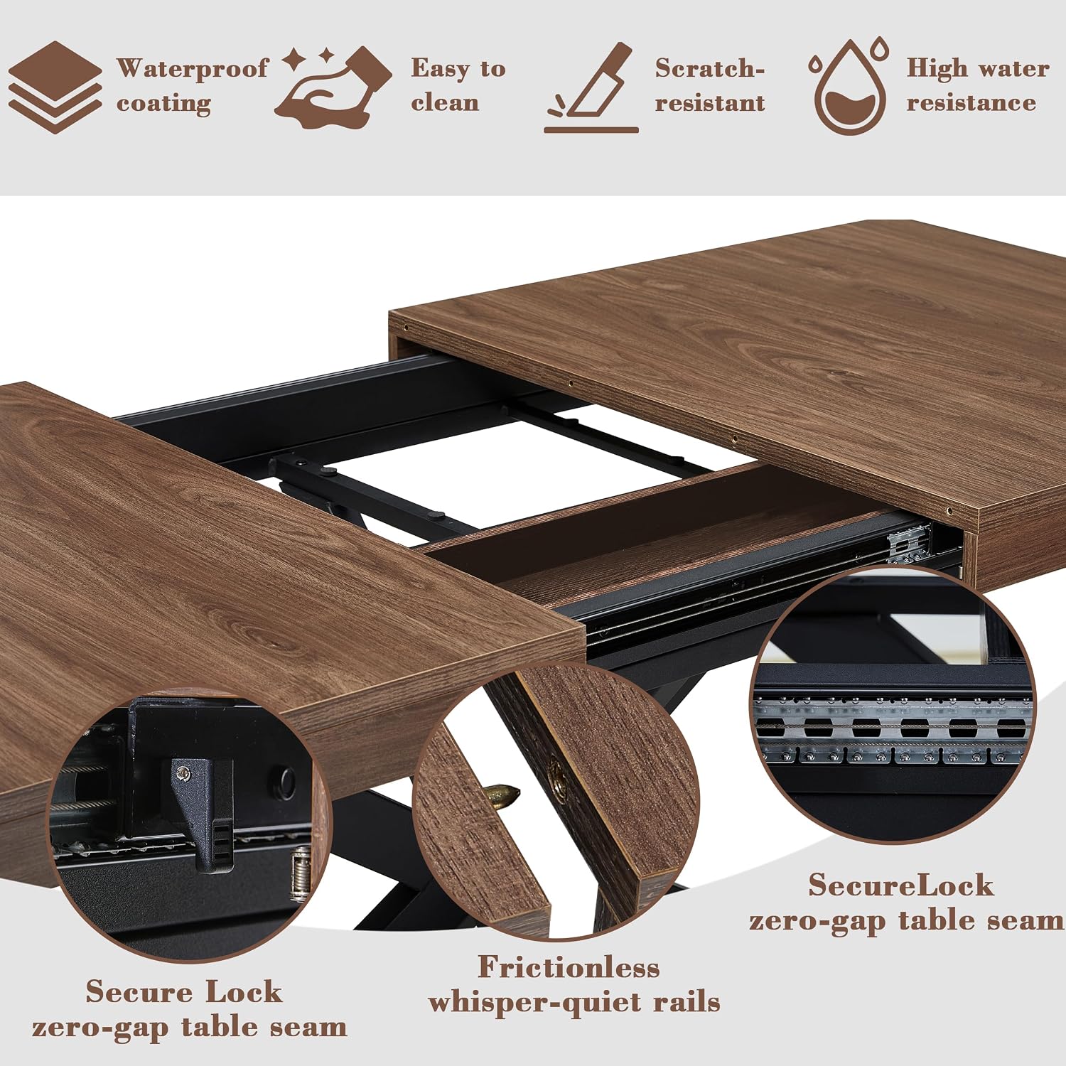 Walnut Storage Extendable Dining Table