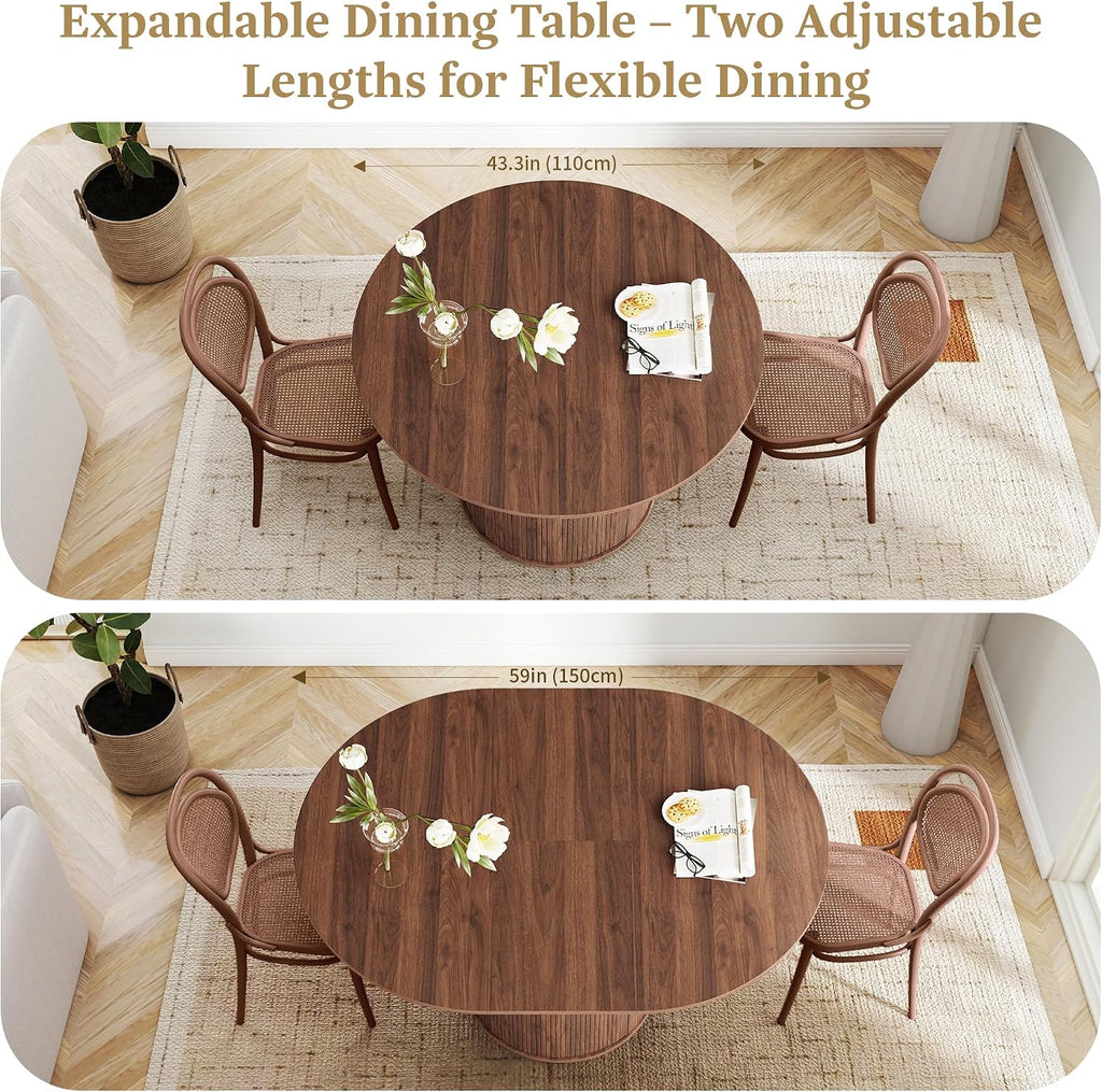 Walnut Storage Extendable Dining Table