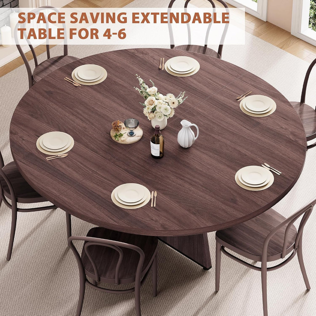 Brown Oval Extendable Pedestal Dining Table