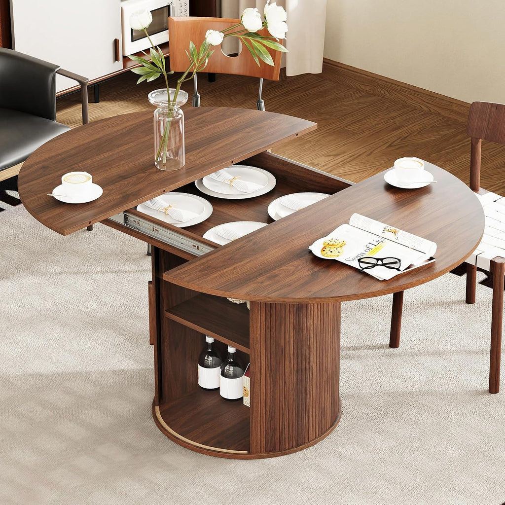 Walnut Storage Extendable Dining Table