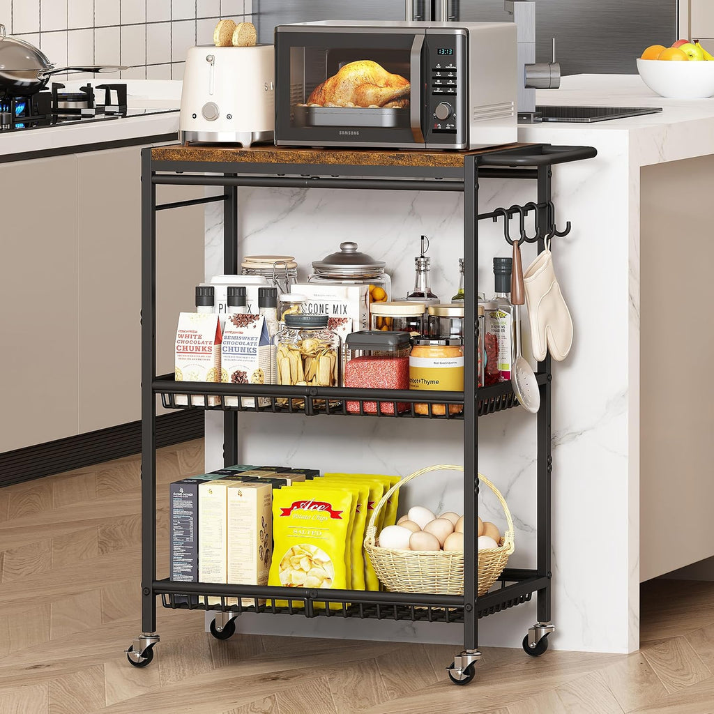 Vintage 3-Tier Rolling Kitchen Storage Cart