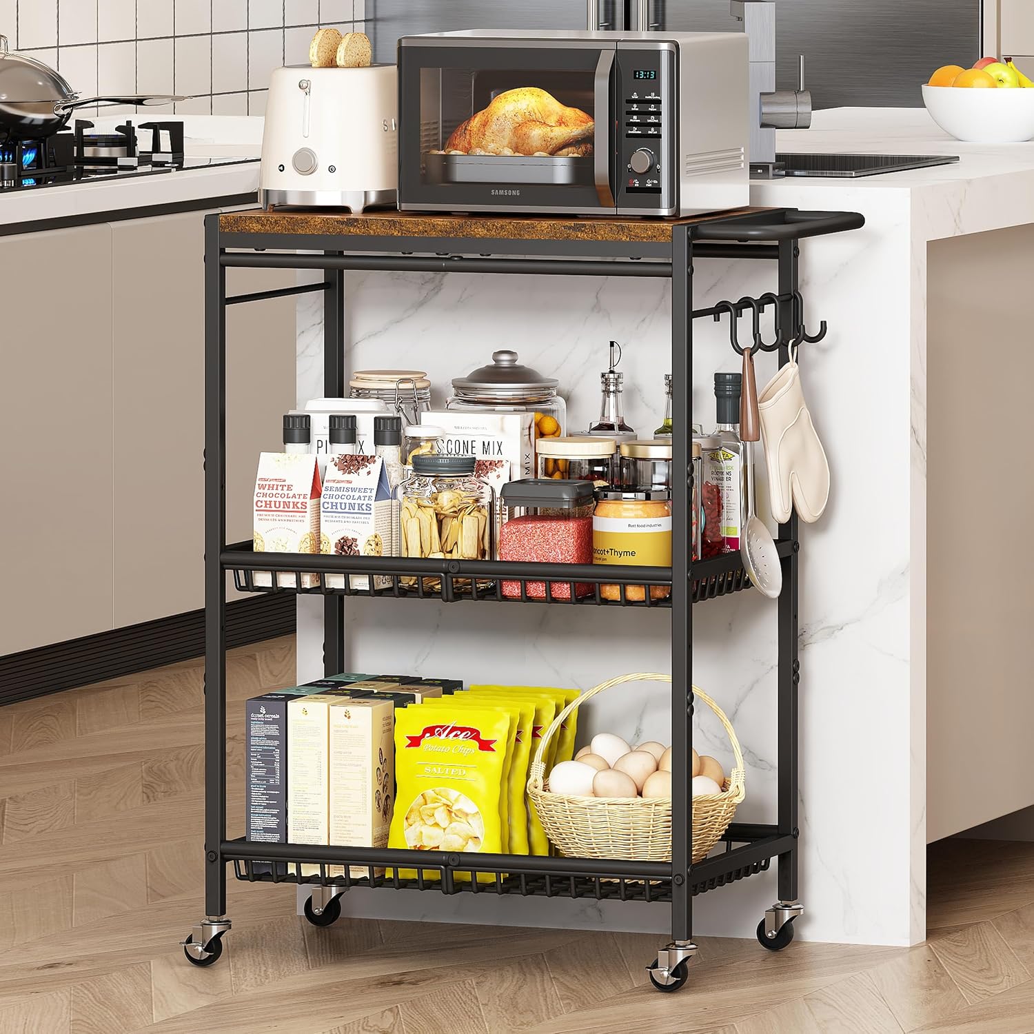 Vintage 3-Tier Rolling Kitchen Storage Cart
