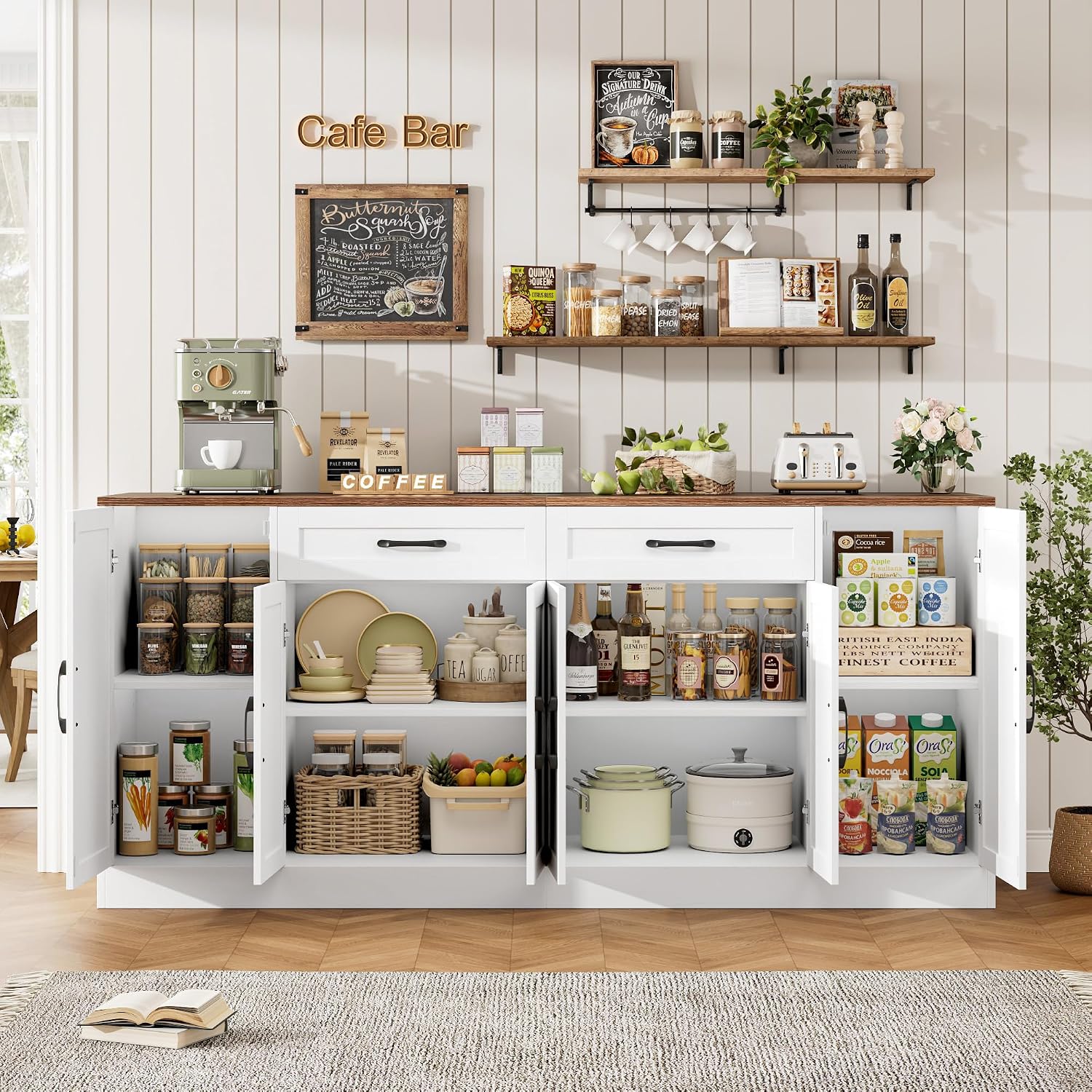 White 71in Soft Close Storage Sideboard Cabinet