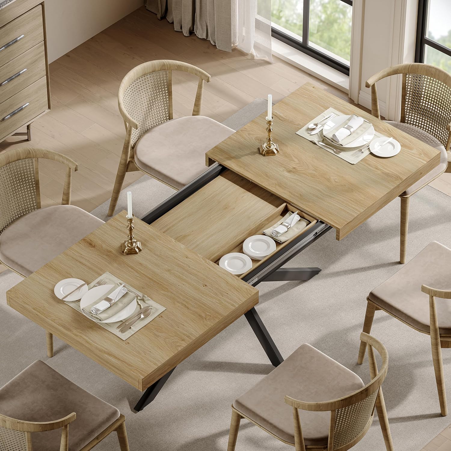 Oak Expandable Rectangular Dining Table