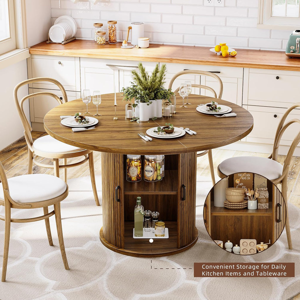 Walnut Storage Round Farmhouse Table