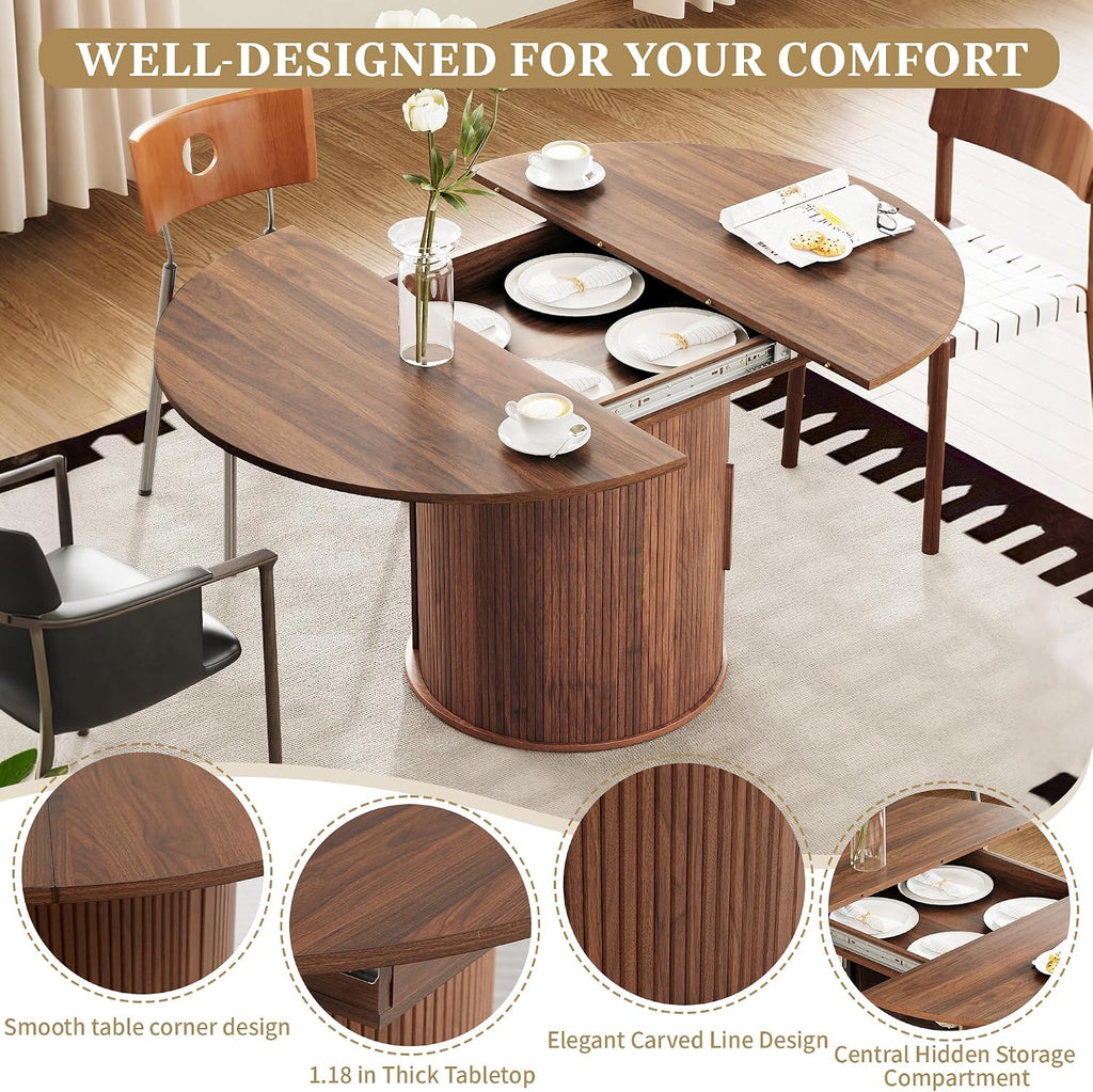 Walnut Storage Extendable Dining Table