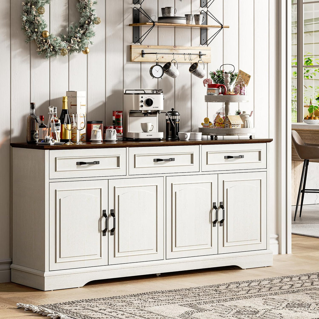 White Walnut 66in Farmhouse Storage Sideboard