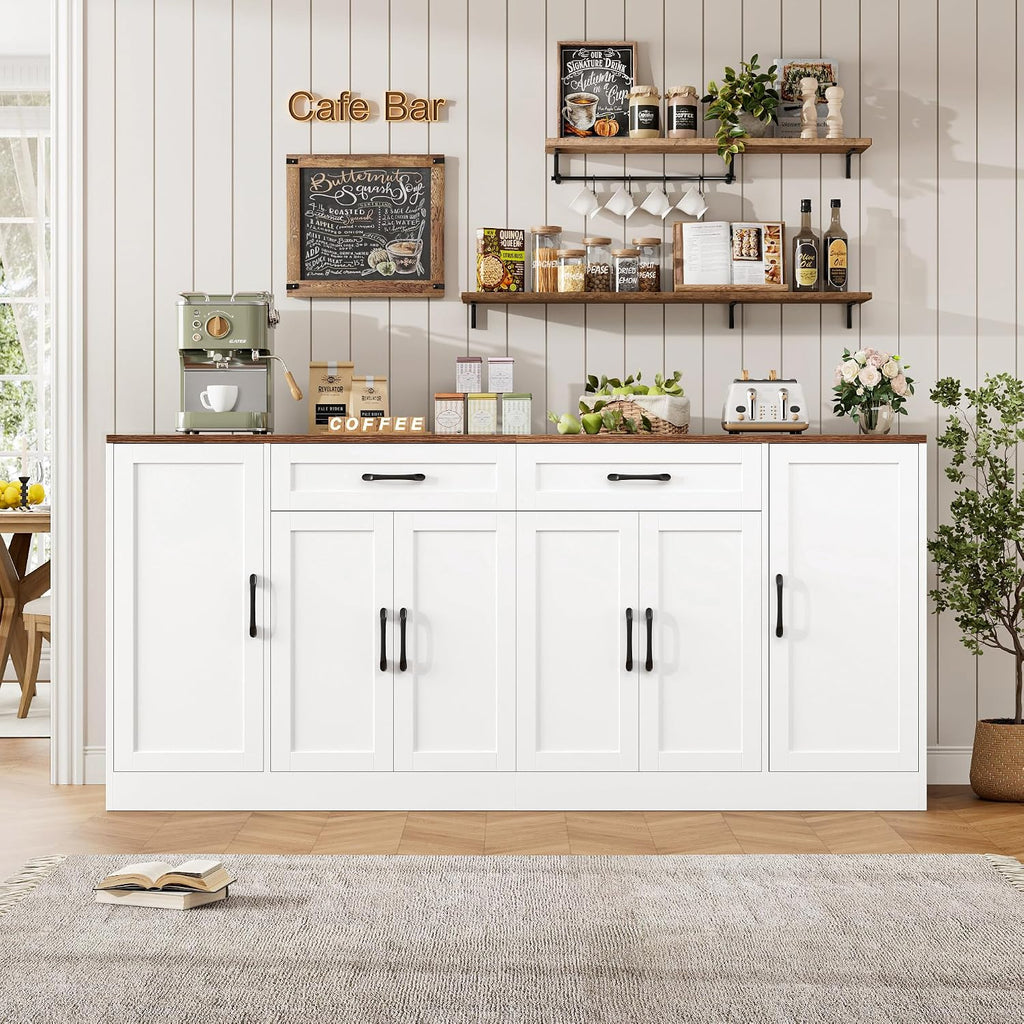White 71in Soft Close Storage Sideboard Cabinet