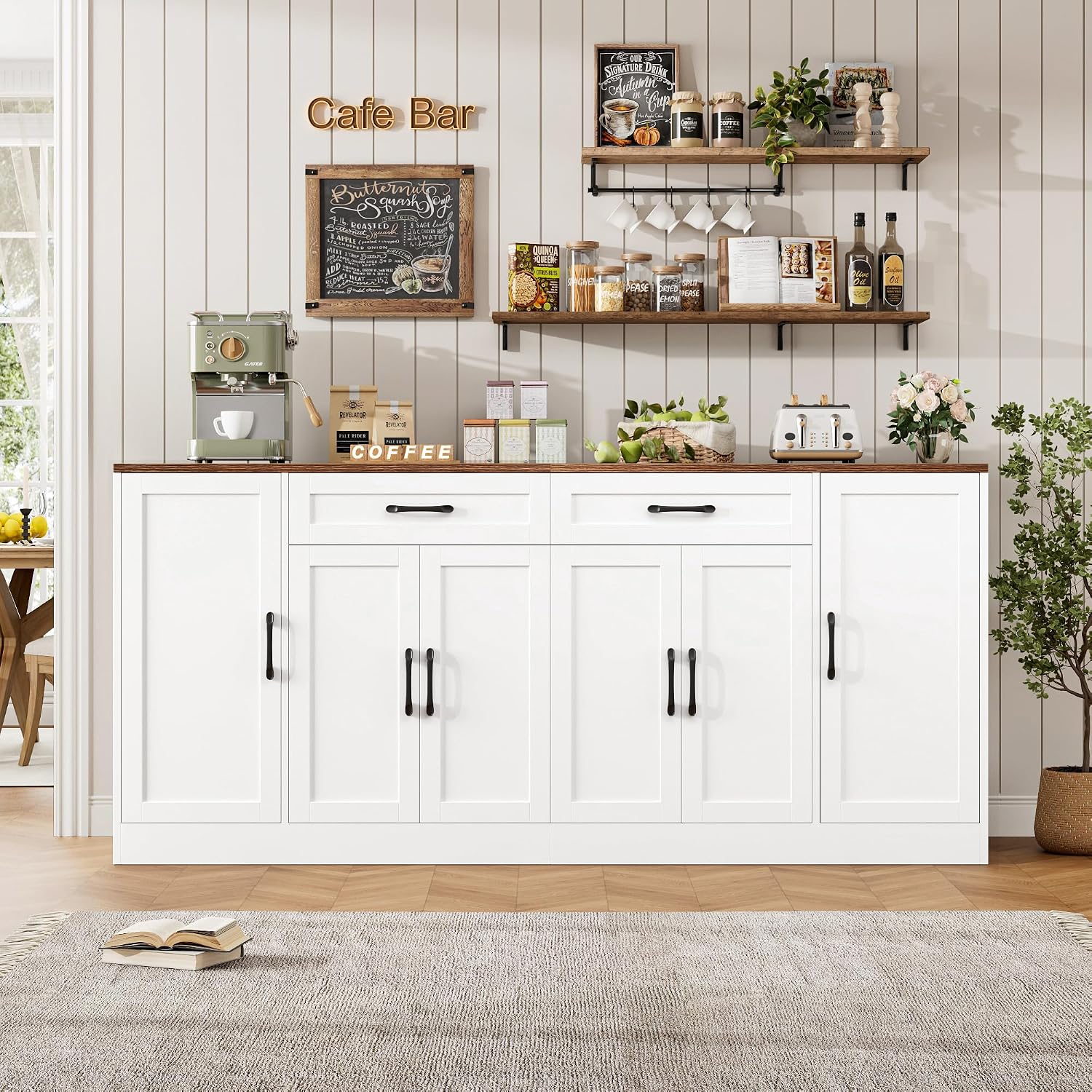 White 71in Soft Close Storage Sideboard Cabinet