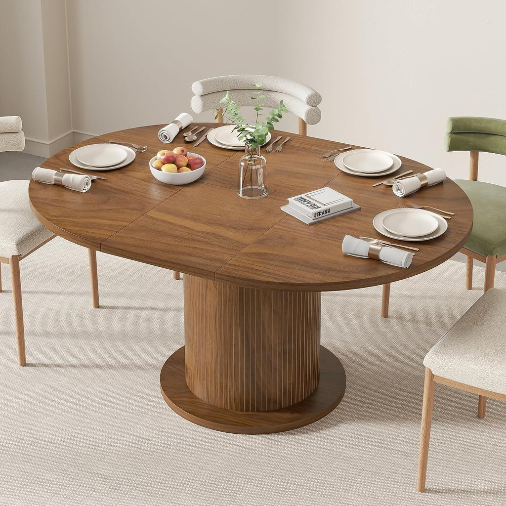 Walnut Adjustable Round Farmhouse Dining Table
