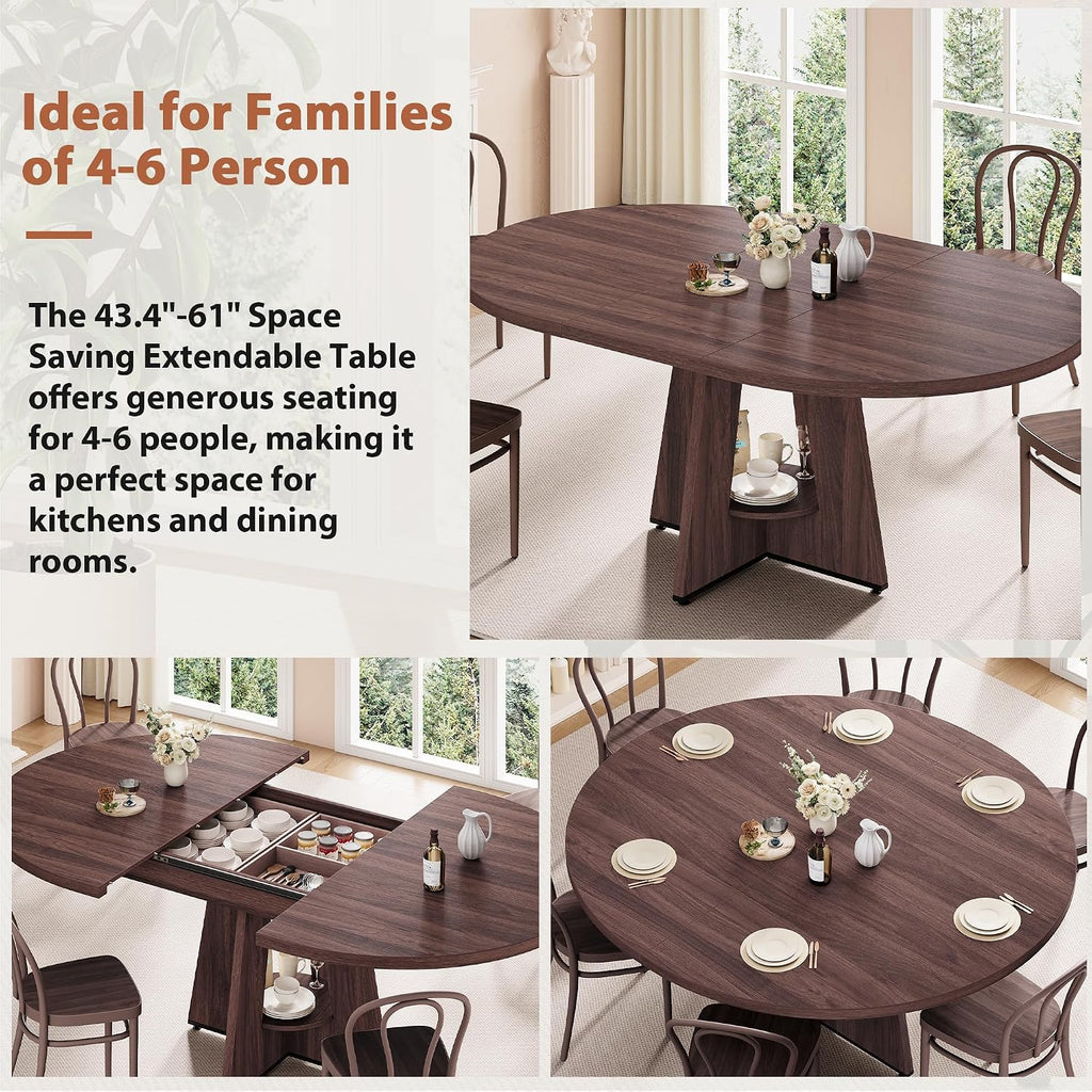Brown Oval Extendable Pedestal Dining Table